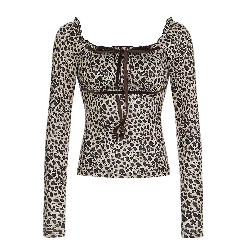 Leopard Print Long Sleeve Top For Women