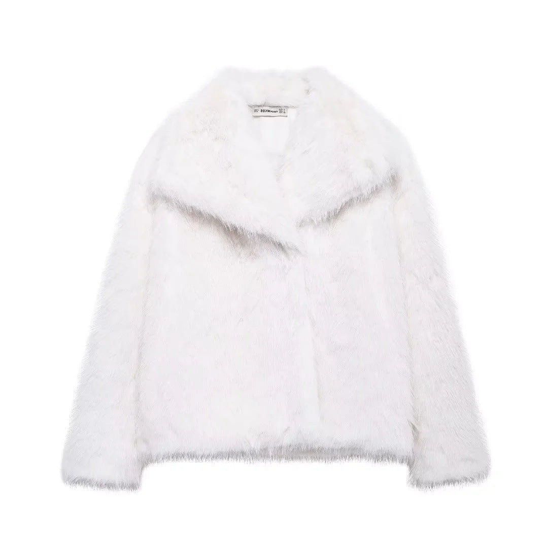 Damen Faux Fur Fluffy Jacket