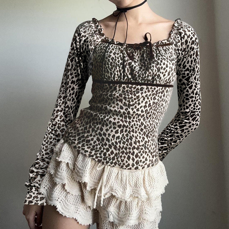 Leopard Print Long Sleeve Top For Women