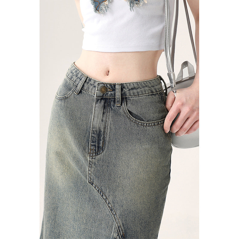 Irregular Half-length Denim Split Skirt