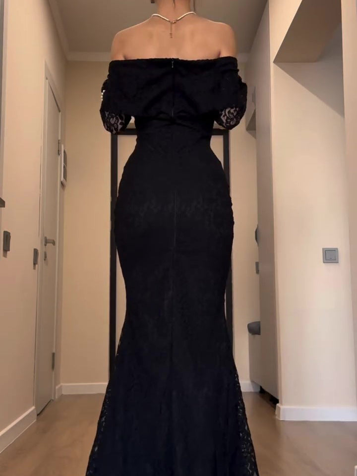 Black Long-sleeve Lace Dress