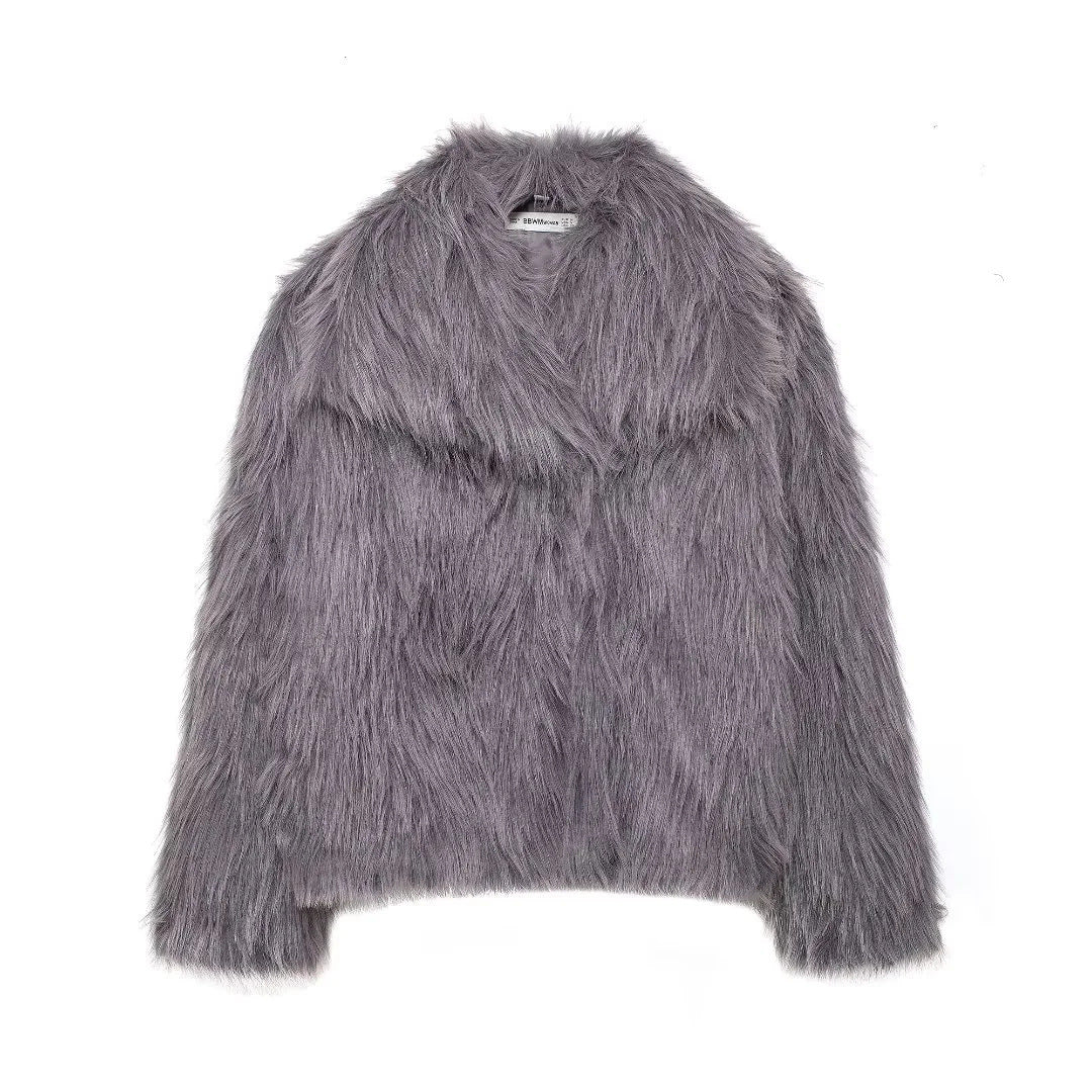 Damen Faux Fur Fluffy Jacket