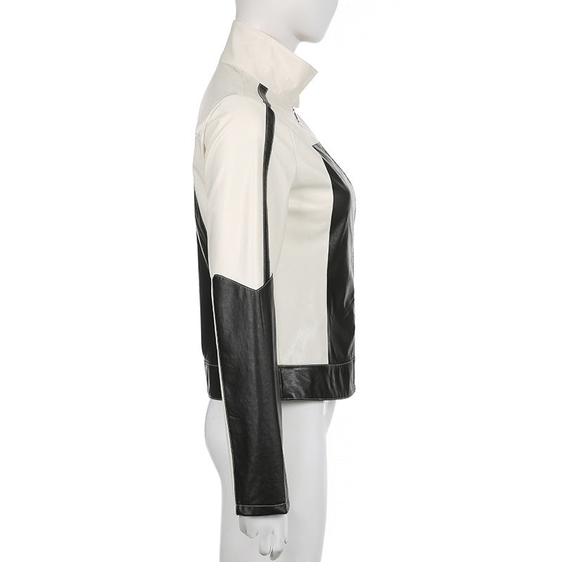 Patchwork Leather Jacket Slim