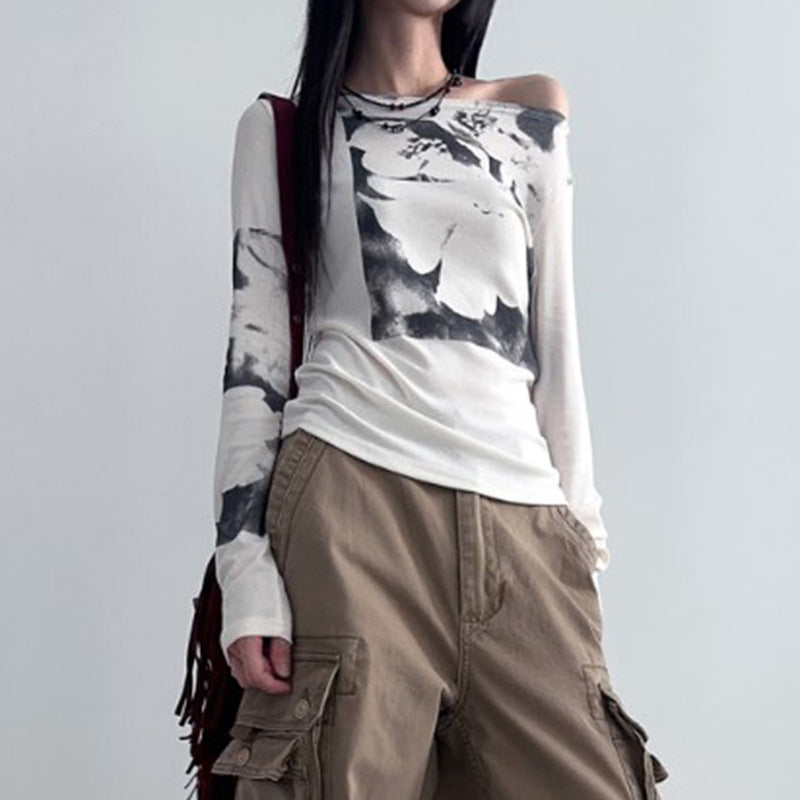 Diagonal Collar Long-sleeved Top For Women