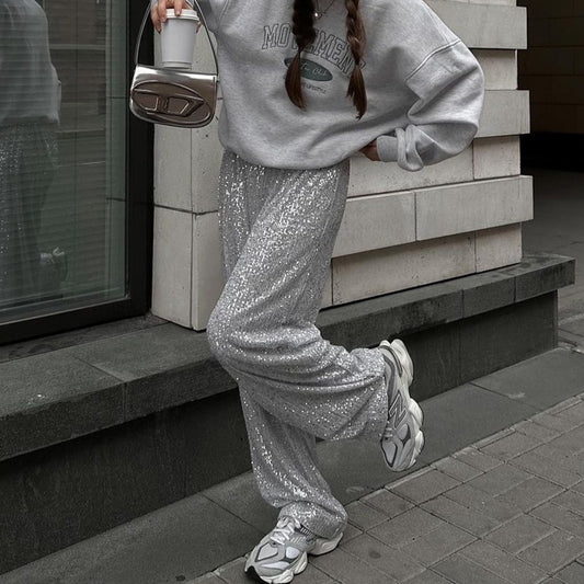 Sequins Straight Pants Women