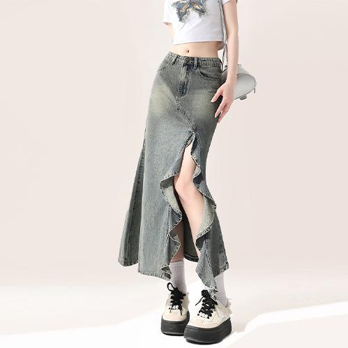 Irregular Half-length Denim Split Skirt