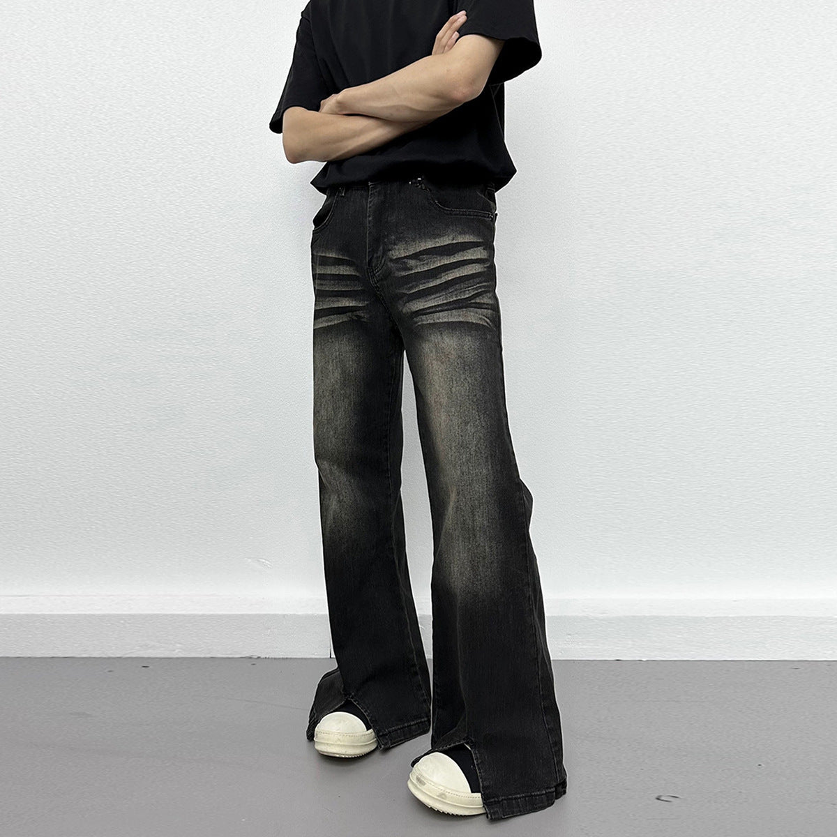 Washed Pleated Split Skinny Jeans