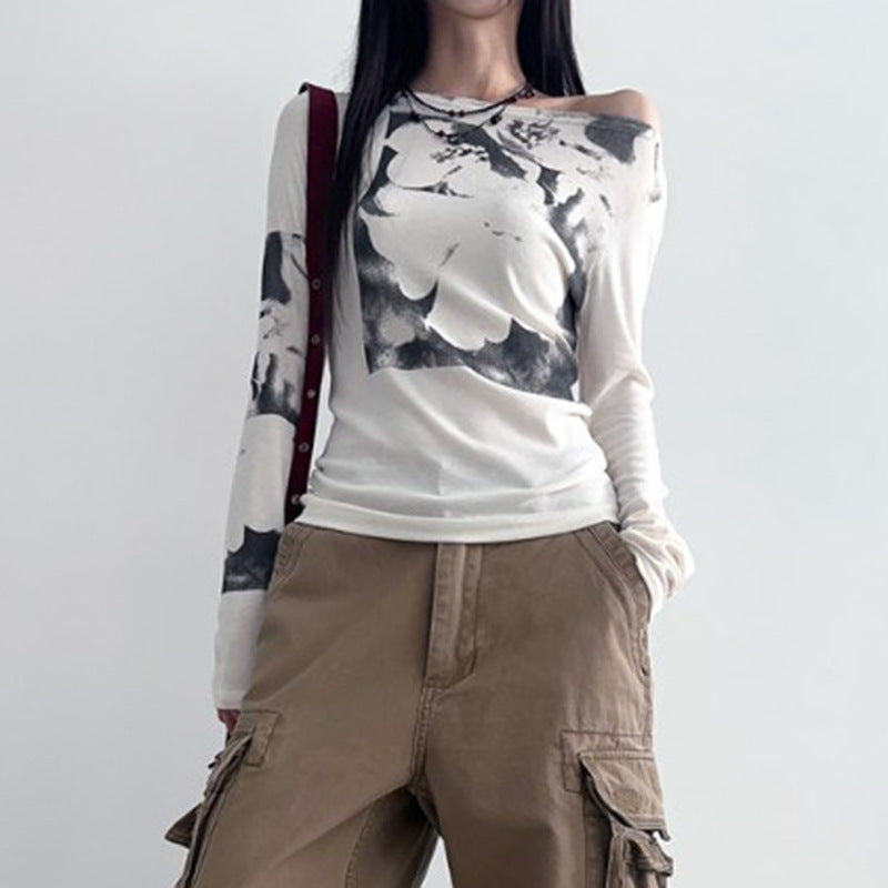 Diagonal Collar Long-sleeved Top For Women
