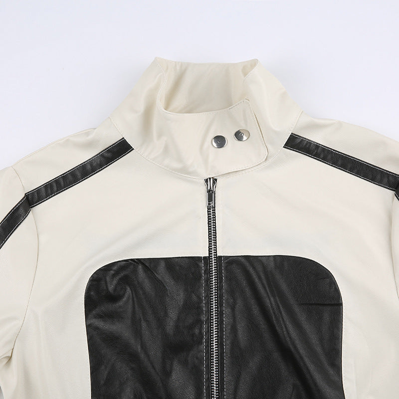 Patchwork Leather Jacket Slim