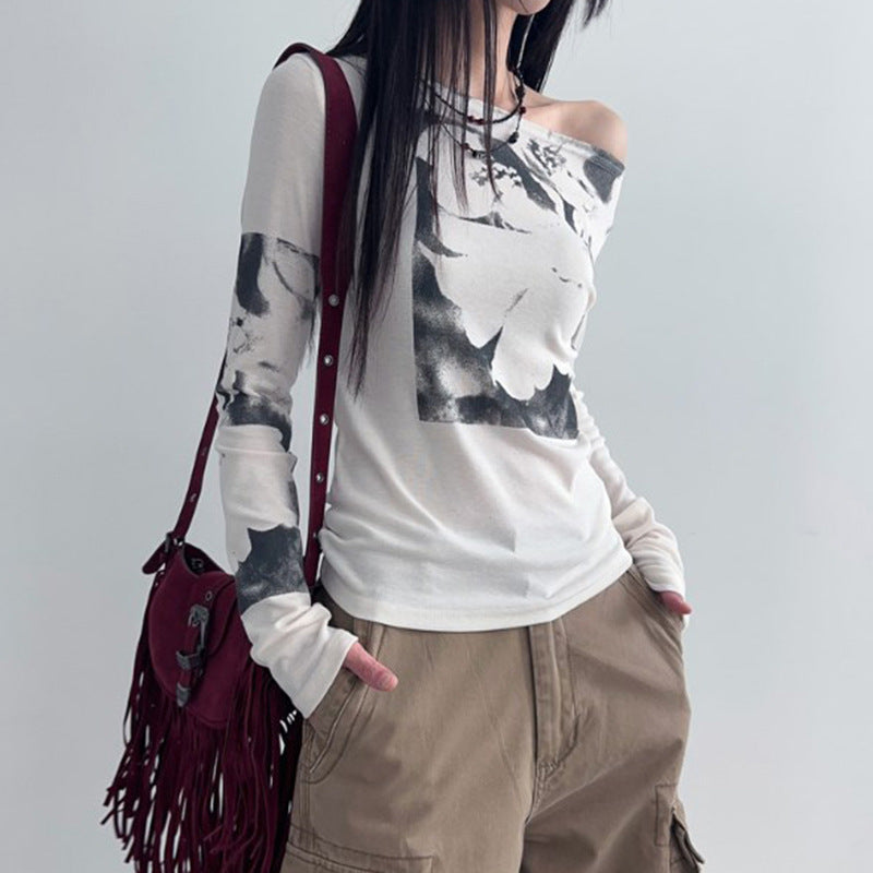 Diagonal Collar Long-sleeved Top For Women