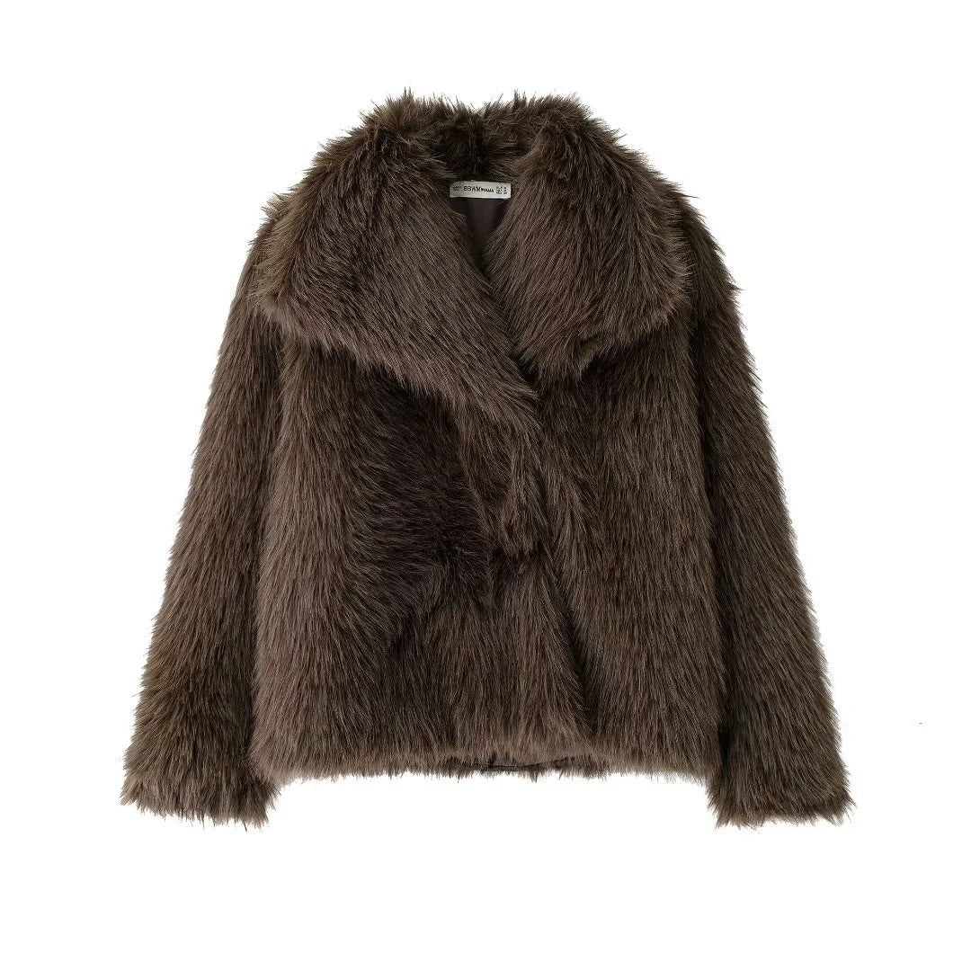 Damen Faux Fur Fluffy Jacket