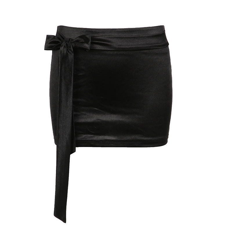 Lace-up Satin Hip Skirt For Women