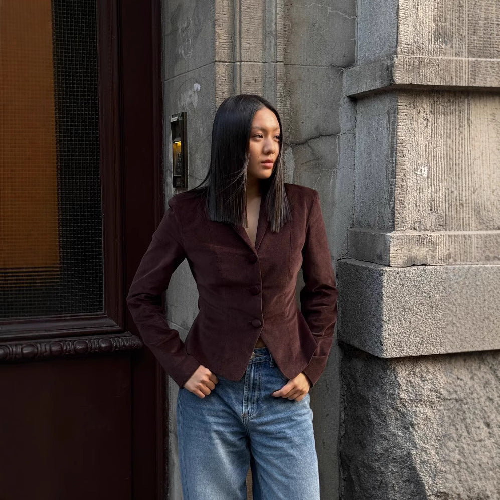 Retro Stand Slim Fit Maroon Jacket
