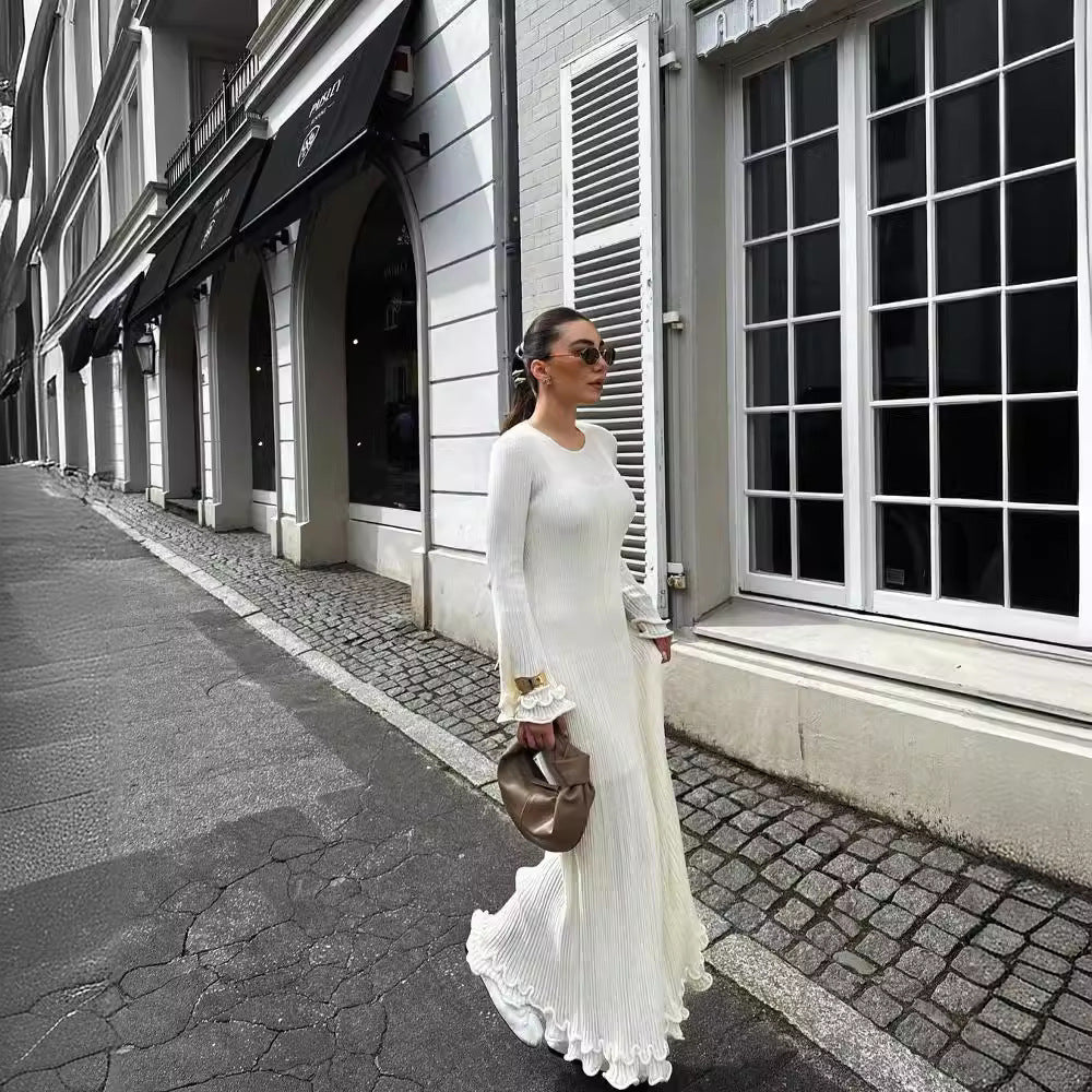 Color Round Neck Slim Fit Dress