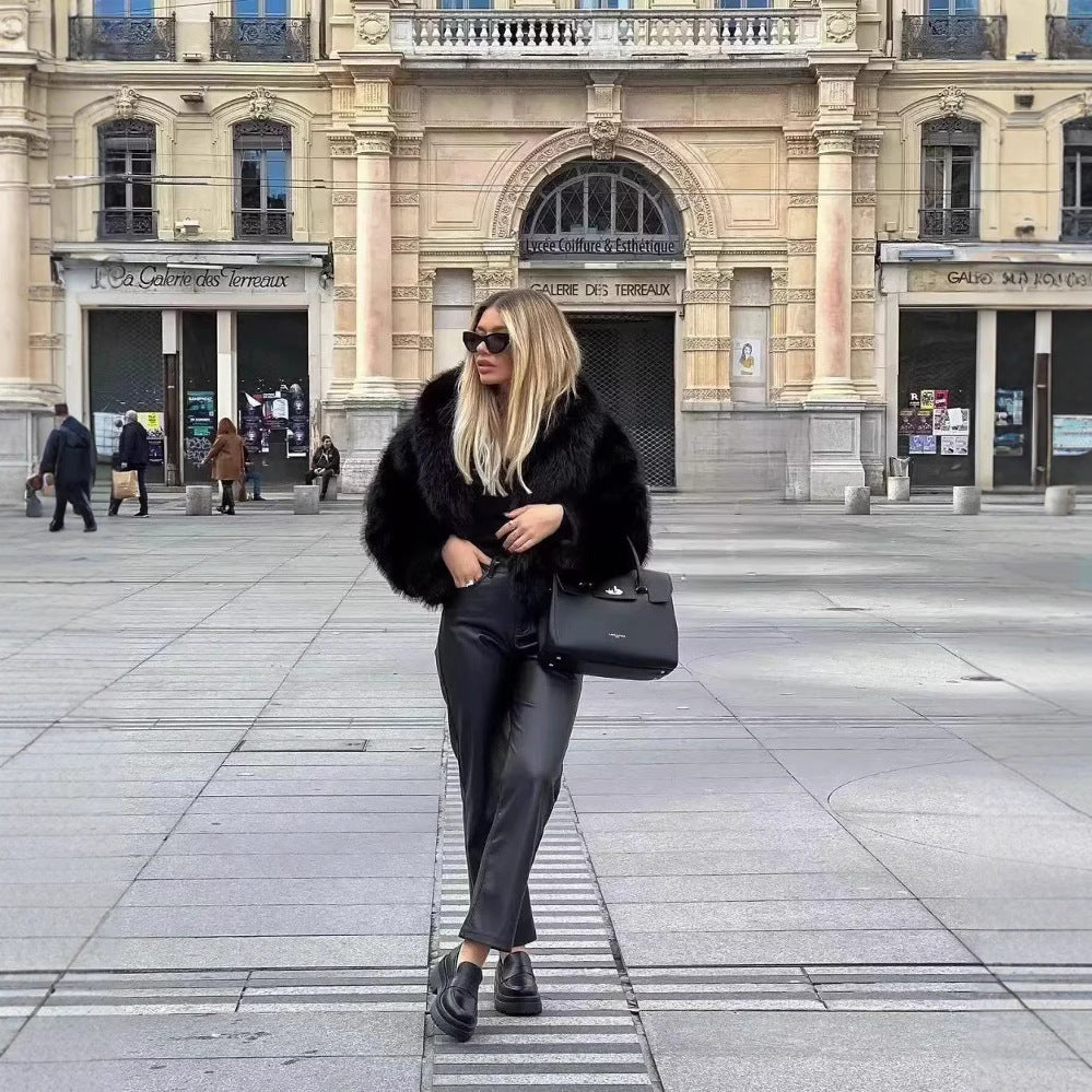 Damen Faux Fur Fluffy Jacket