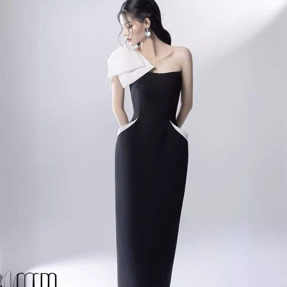 One-shoulder Three-dimensional Bow Temperament Dress