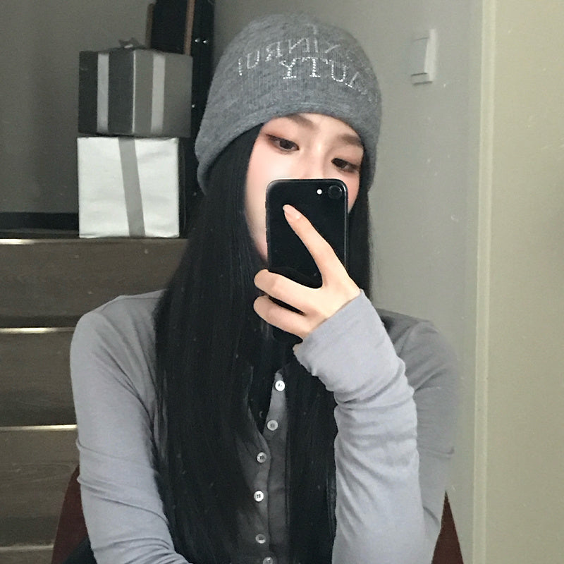 Gray Knitted Wool Hat
