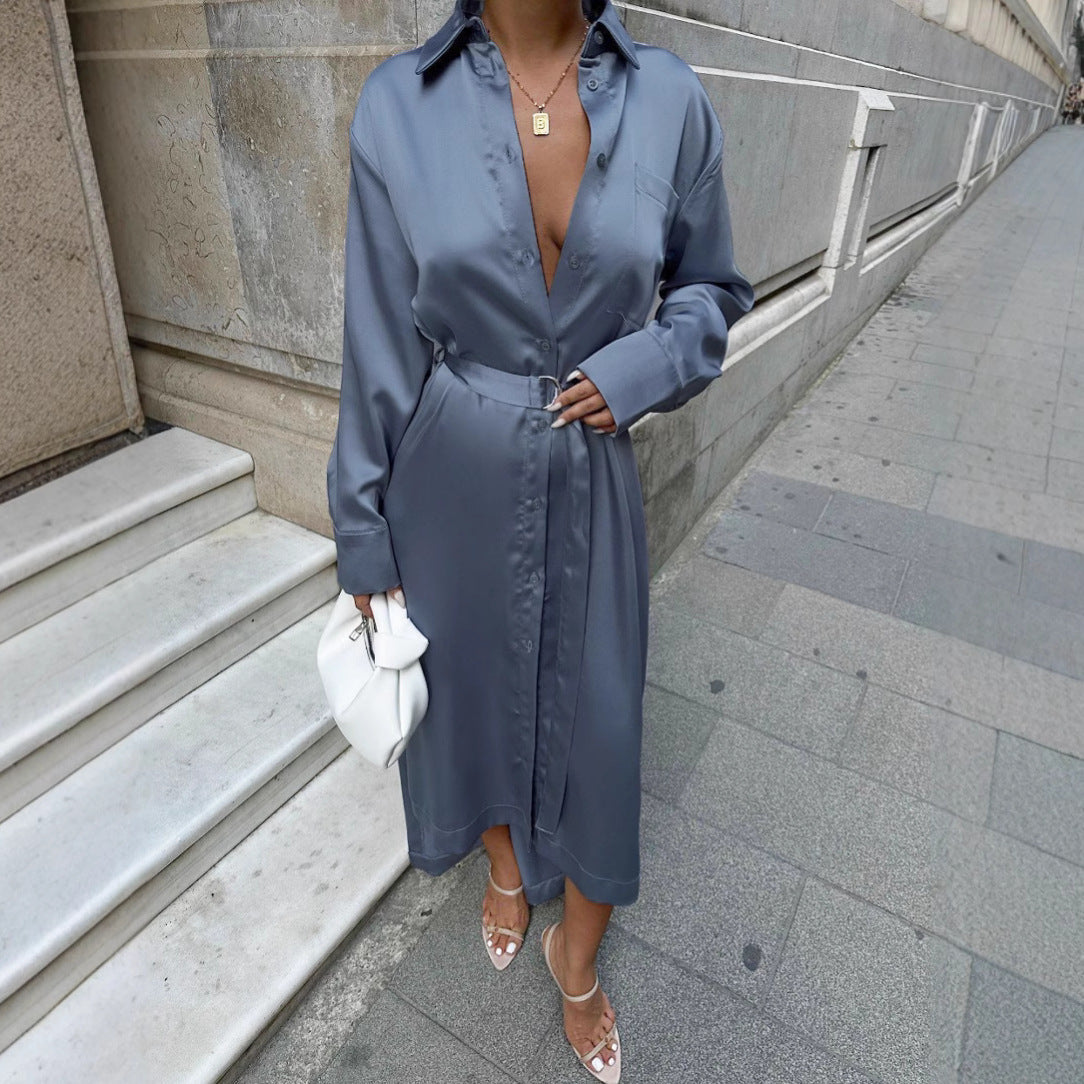 Waist-tight Satin Sexy Slit Dress