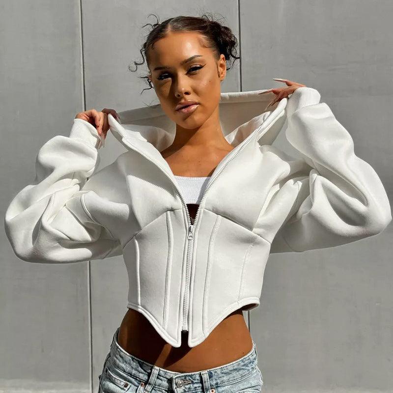 Women's Zipper Hooded Cardigan Short