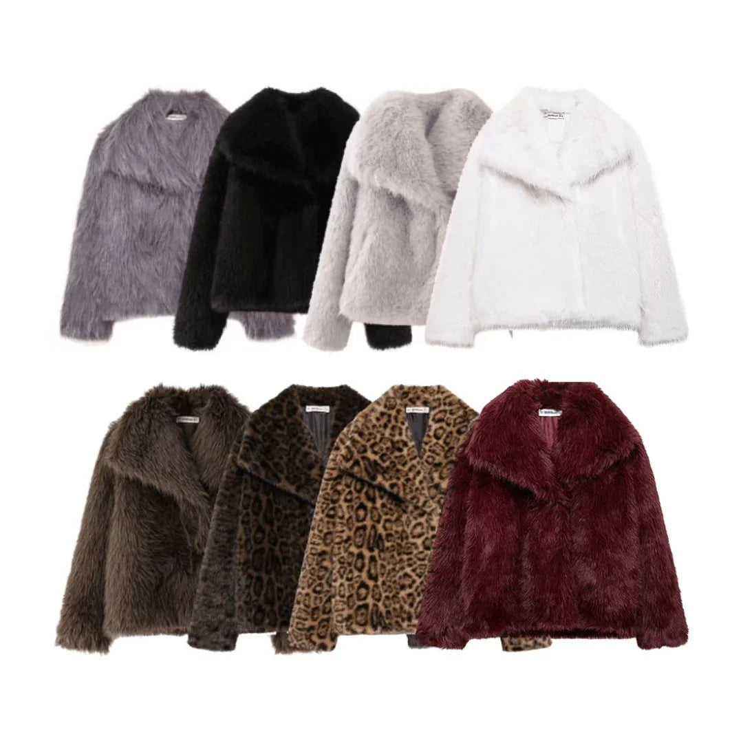 Damen Faux Fur Fluffy Jacket
